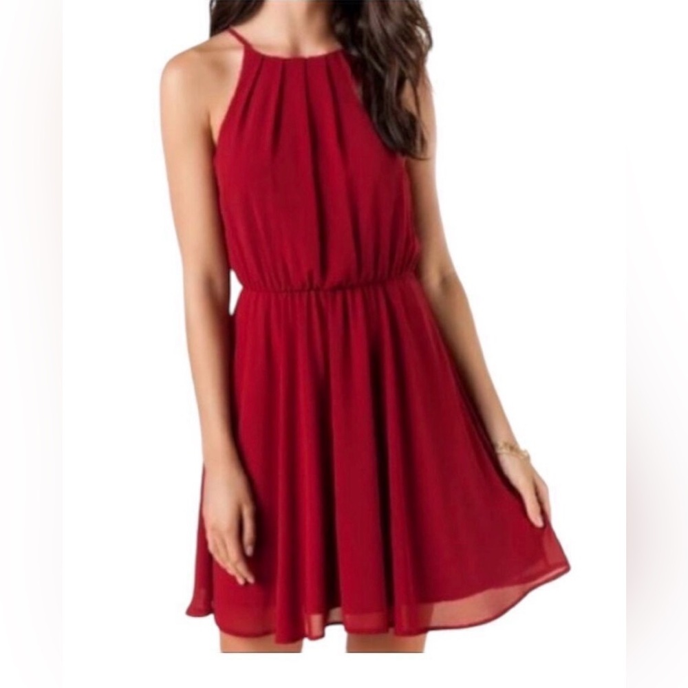 Francesca's Collections Red Halter Chiffon Mini Dress